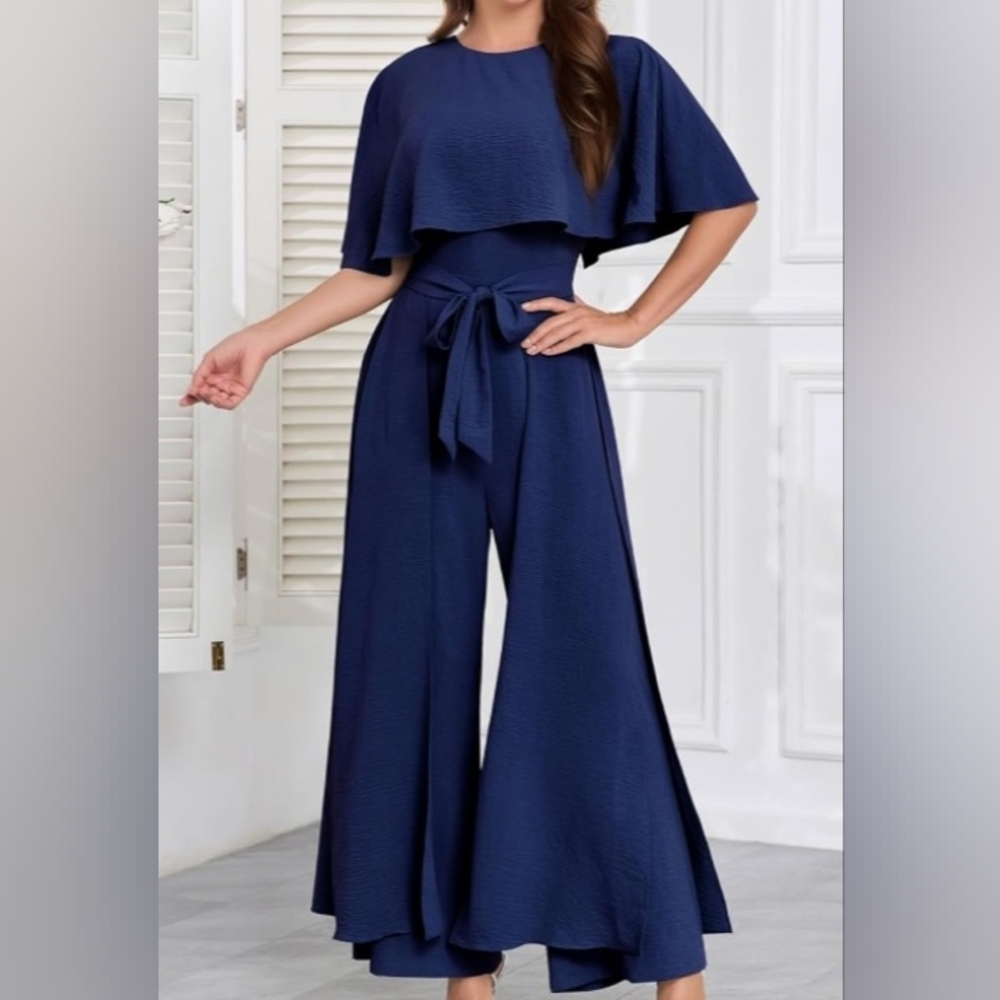 Chic Navy Jumpsuit with Belted Waist
